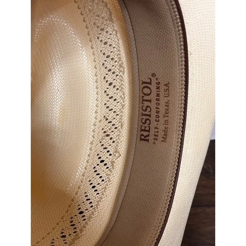 Resistol USTRC 10X Shantung Panama Straw Cowboy Hat Natural Tan Size 7 3/8 USA